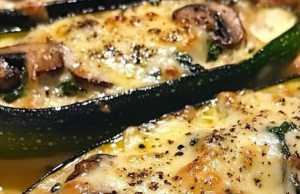 Spinach, Mushroom, and Ricotta Stuffed Zucchini