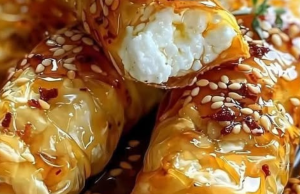 Oven Fried Feta Rolls with Chili Honey