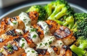 Grilled Chicken & Broccoli Bowls with Creamy Garlic Sauce Recipe