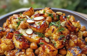 Honey Curry Roasted Cauliflower, Grilled Halloumi, and Crispy Chickpeas Recipe