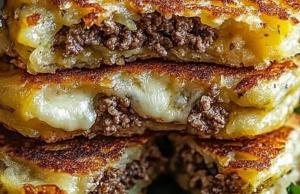 Potato Pancakes with Savory Beef and Cheese