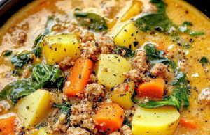 Creamy Italian Sausage Potato Soup with Carrots & Spinach