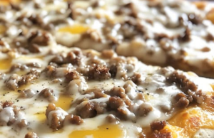 Biscuits and Sausage Gravy Breakfast Pizza