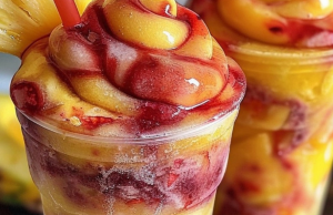 Pineapple Strawberry Swirled Slushies