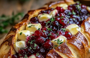 Garlic Herb Sourdough Bread Stuffed with Brie & Cranberry