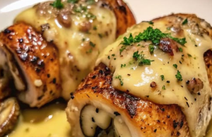 Cheesy Garlic Butter Mushroom Stuffed Chicken