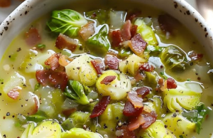 Hearty Brussels Sprout and Beef Soup with Bacon