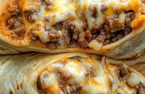 Stuffed Ground Beef Burritos with Creamy Spicy Sauce