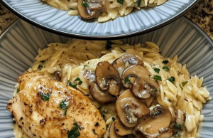 Garlic Herb Chicken with Creamy Mushroom Orzo