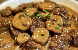 Creamy Crockpot Beef Tips & Mushrooms