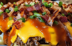 Loaded BBQ Bacon Cheeseburger Potato Volcanos