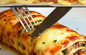 Cheesy Beef and Giant Potato Roll with Fresh Vegetable Salads