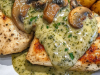 Creamy Garlic Mushroom Chicken & Roasted Potatoes with Basil Pesto