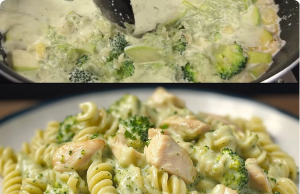 Pasta with Chicken and Broccoli in a Creamy Sauce