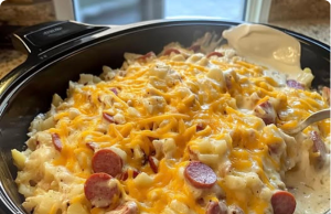 Slow Cooker Hashbrown Kielbasa Casserole