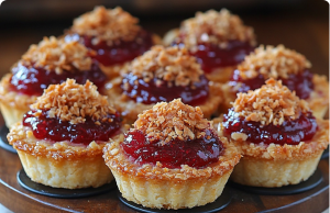 Raspberry Jam Bar Tartlets with Coconut Crumble