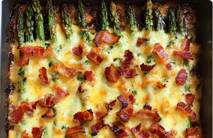 Oven-Roasted Asparagus with Asiago, Bacon, and Garlic