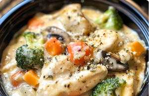 Slow Cooker Creamy Garlic Chicken and Veggies