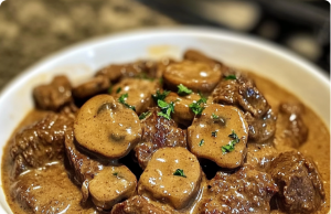 Creamy Crockpot Beef Tips & Mushrooms