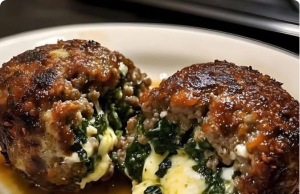 Spinach Garlic Meatballs Stuffed with Mozzarella