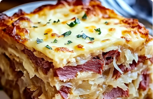 Reuben Bake – Layers of Corned Beef, Sauerkraut & Swiss in Buttery Crescents