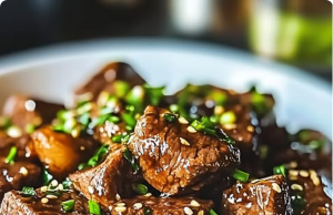 Tender Slow Cooker Honey Garlic Steak Bites