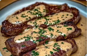 Juicy Steak with Creamy Garlic Sauce