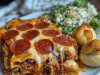 Pepperoni Lasagna Roll-Ups with Garlic Knots and Caesar Salad