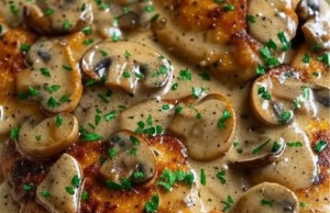 Chicken and Mushroom Skillet in Creamy Asiago and Mustard Sauce