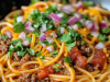 Taco Spaghetti with Ground Beef & Cheddar Cheese