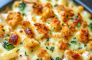 Chicken Broccoli Alfredo Bake with Crispy Topping
