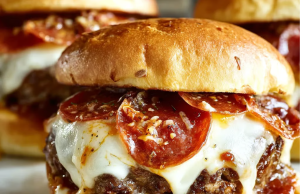 Pizza Burgers with Melty Pepperoni and Mozzarella