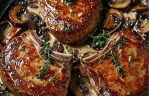 Creamy Mushroom Pork Chops with Garlic and Thyme Sauce