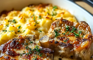 Sizzling Garlic Butter Pork Chops and Creamy Potato Bake