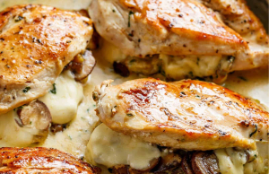 Cheesy Garlic Butter Mushroom Stuffed Chicken