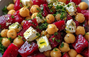 Chickpea, Beet & Feta Salad with Lemon-Garlic Vinaigrette