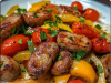 Sausage, Onion, Bell Peppers & Tomatoes over Rice
