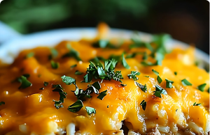Savory Beef and Rice Bake with Cheddar Melt