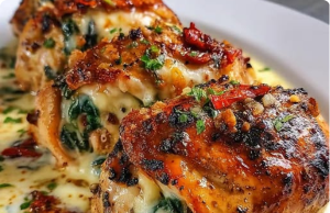 Roasted Red Pepper, Spinach, and Mozzarella Stuffed Chicken