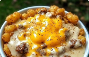 Tater Tot Breakfast Bowl with Sausage Gravy