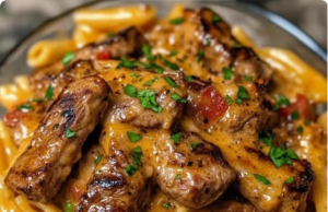 Cajun Steak Penne with Ranch Honey Cheese Sauce