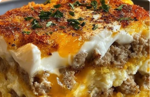 Sausage, Egg & Cream Cheese Hashbrown Casserole