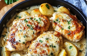Tender Garlic Parmesan Chicken & Velvety Scalloped Potatoes