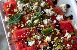 Watermelon Carpaccio with Feta-Basil-Pistachio