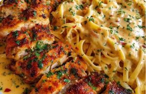 Creamy Mozzarella Chicken Linguine in Garlic Cajun Butter