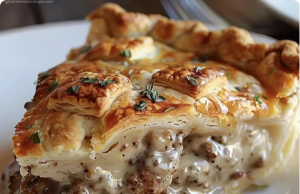 Sausage Gravy Pie with Buttermilk Biscuit Crust