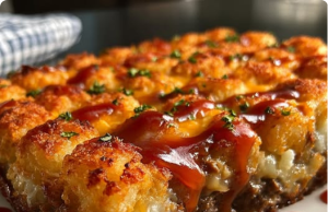 Ultimate Cheesy Meatloaf & Tater Tot Bake