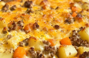 Amish Hamburger with Fall Veggies Bake