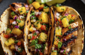 Teriyaki Chicken Tacos with Pineapple Pear Salsa