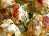 Baked Chicken Ricotta Meatballs with Spinach Alfredo